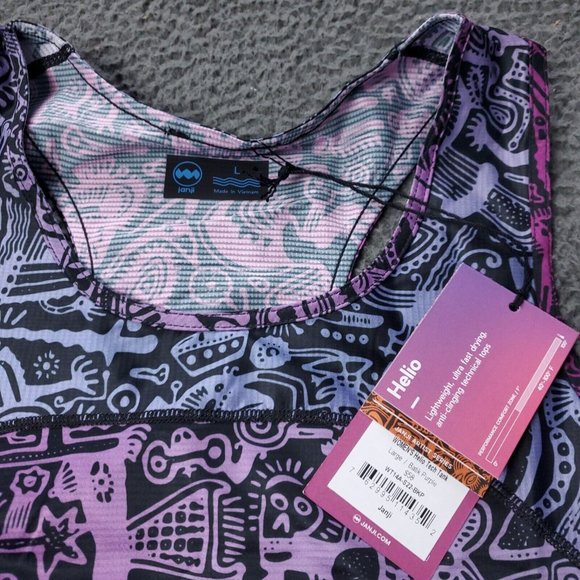 NEW $58 Janji Helio Tech Tank Top Batik Purple Polyester Womens L Large - Picture 4 of 7